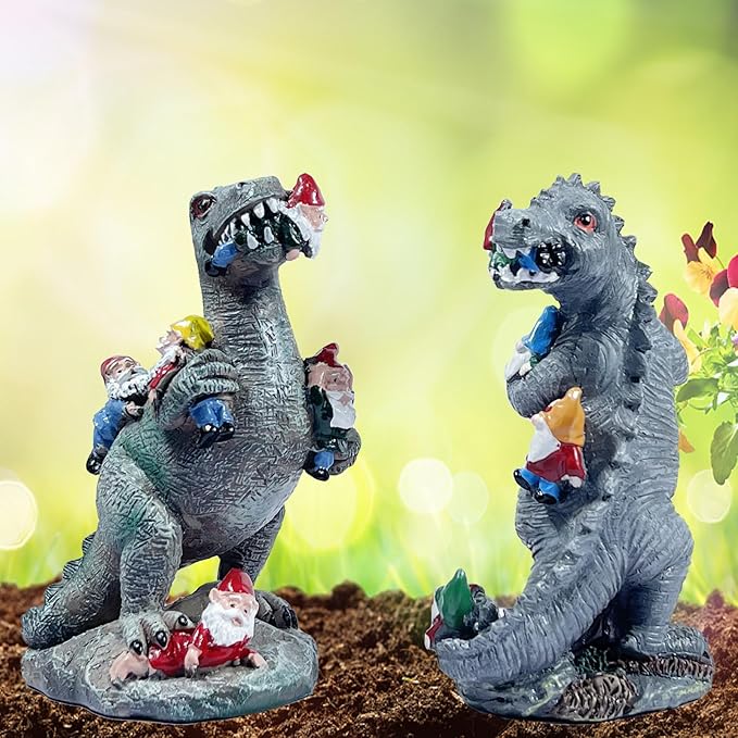 2pcs Funny Gnome Creative Dinosaur Garden Statues Decoration 5.9 inch High Sculpture Christmas Decorations for Indoor Yard Patio Lawn Figurines Landscape Decor