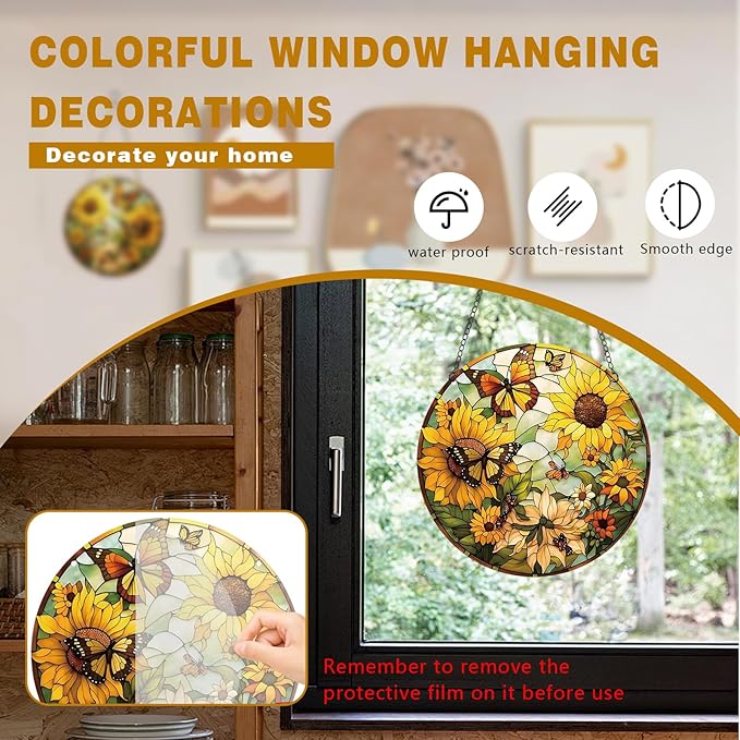 Sunflower Acrylic Window Hanging,5.9in Stained Window Hanging Decor Colorful Ornament,Sunflower Gifts for Women,Acrylic Suncatcher for Garden Kitchen Living Room