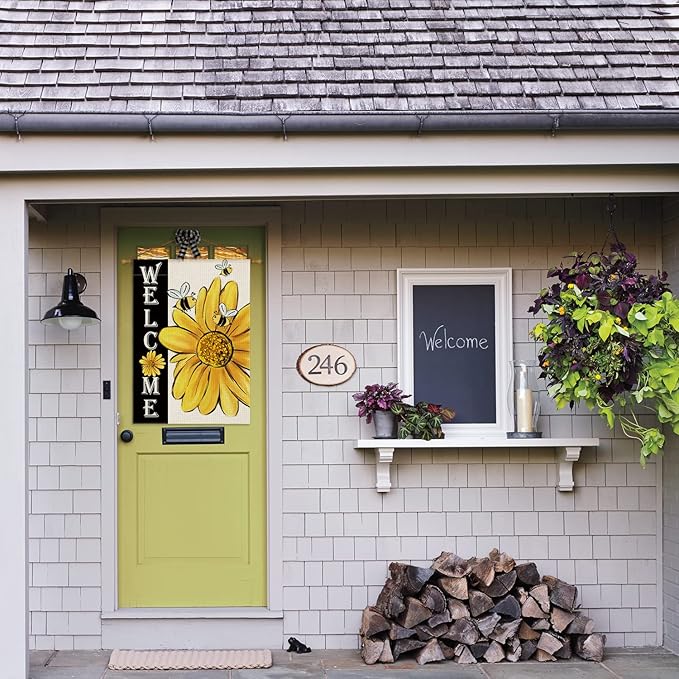 AVOIN colorlife Spring Summer Bee Sunflower House Flag 28x40 Inch Double Sided, Welcome Holiday Yard Outdoor Decoration