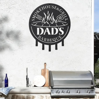 Qmetalart Metal BBQ Sign with Utensil Hangers Smokehouse Wall Art for Outdoor Grill Area Patio Backyard Decor Barbecue Grill Gift for Dad, Grandpa, Papa - Father’s Day Gift