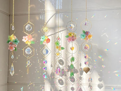 6 Pieces Flowers Ball Crystals Suncatcher Hanging Sun Catchers with Chain Pendant Ornament Crystal Prisms Rainbow for Window Decoration Gift (Gold)