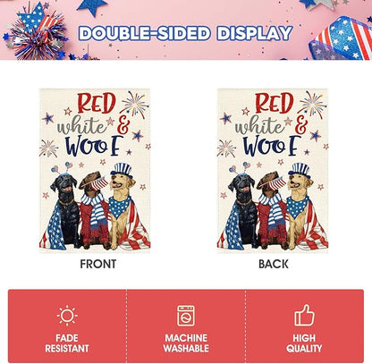 AVOIN colorlife Patriotic 4th of July Dogs Garden Flag 12x18 Inch Double Sided, Memorial Day Independence Day American Stars and Stripes Yard Outdoor Decoration