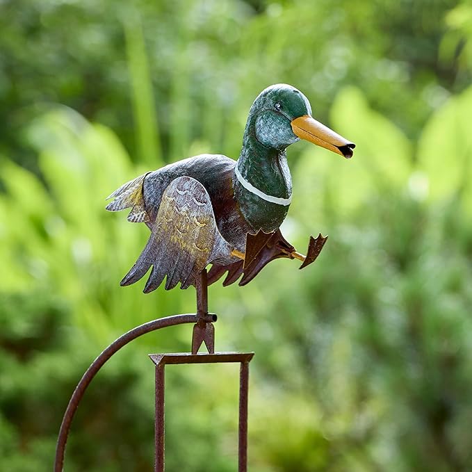 Red Carpet Studios Garden Art Small Walking Duck Balance Rocker Metal Garden Stake Yard Décor, 55” Tall, Mallard Duck with Moving Legs