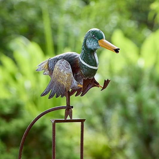Red Carpet Studios Garden Art Small Walking Duck Balance Rocker Metal Garden Stake Yard Décor, 55” Tall, Mallard Duck with Moving Legs