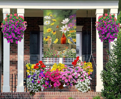 Spring Cardinal House Flag 28x40 Double Sided, Large Burlap Cardinal Birds Flowers Garden Yard Flags for Outside Outdoor House Spring Decoration