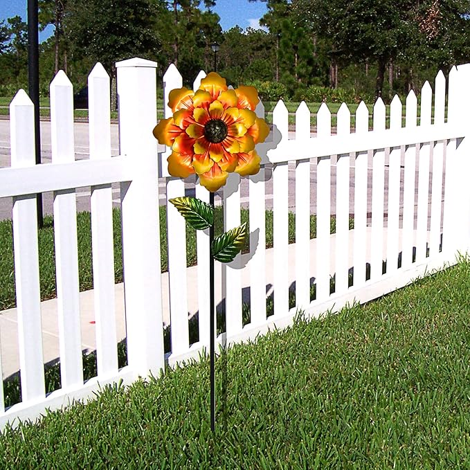 Metal Flower Garden Stake Yard Art Garden Decor, 42" Large Handcrafted Gold Metal Outdoor Decor Lawn Ornaments Grave Decorations for Cemetery