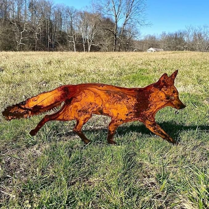 enttgo Rustic Metal Fox Garden Stakes Sneaky Animal Garden Stakes Decoratives 3D Animal Shape Yard Art Sculptures for Home Decorations(15.75''X8.66''X1.18'')