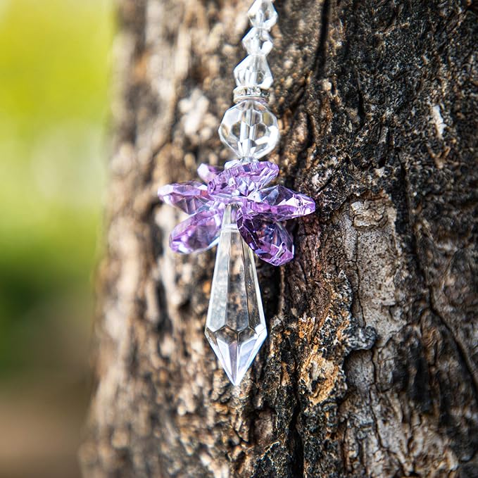 Rainbow Guardian Angel Crystal Suncatcher as Home/Car Decoration & Porch Decor & Hangings Crystal Glass Ornament for Mom (Purple)