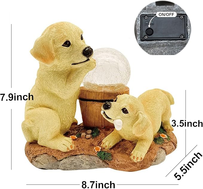 PMS Solar Garden Dogs Statues Light, Outdoor Puppy Figurine Resin Decoration for Garden Pathway Patio Yard Lawn Gifts