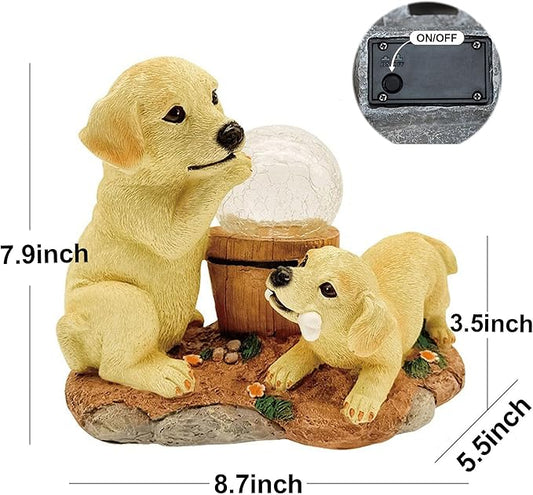 PMS Solar Garden Dogs Statues Light, Outdoor Puppy Figurine Resin Decoration for Garden Pathway Patio Yard Lawn Gifts