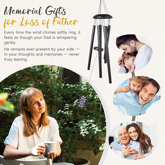 Memorial Gifts for Loss of Dad, 25''Memorial Wind Chimes for Loss of Fatther Gifts, Condolence/Remembrance/Bereavement Gift,Windchimes in Memory Sympathy Gift,Funeral Decor for Garden Outside,Black