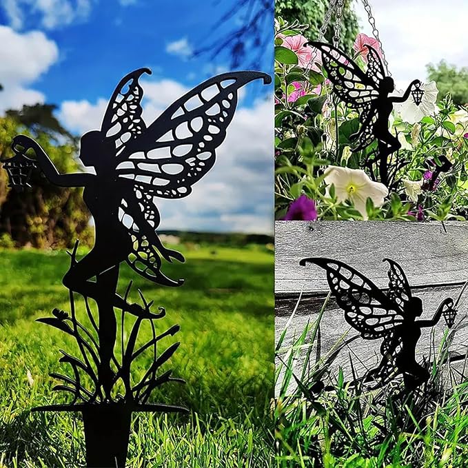 6-Piece Decorative Garden Stakes，Garden Decoration, Metal Flower Fairy，Fairy Garden Decor