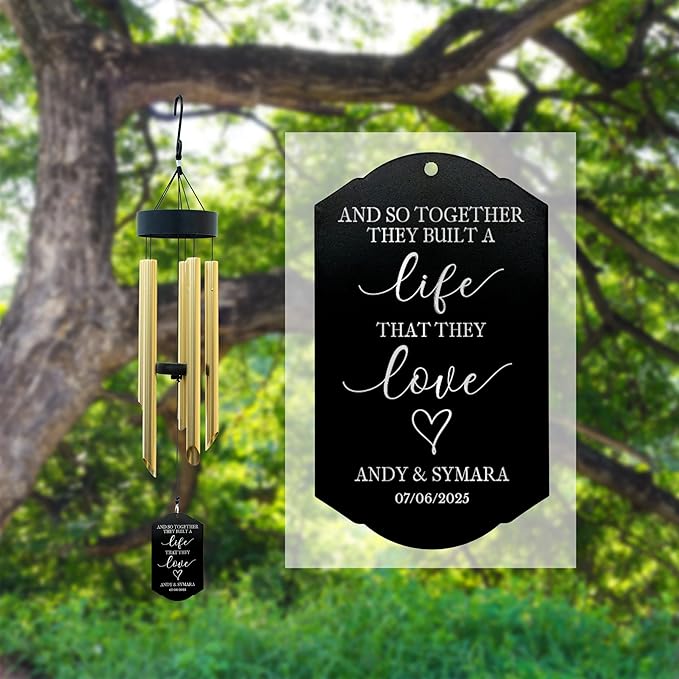Personalized Wedding Wind Chime, and So Together Wedding Gift, Custom Couple, Newlywed or Anniversary Wind Chime (Brown/Silver)