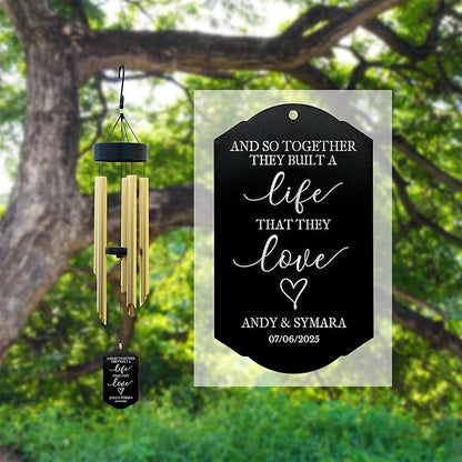 Personalized Wedding Wind Chime, and So Together Wedding Gift, Custom Couple, Newlywed or Anniversary Wind Chime (Brown/Silver)