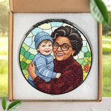 Personalized Grandma Stained Glass Sun Catcher, Custom Photo Window Hanging, Personalized Stained Glass, Gift for Grandma, Grandparents, Christmas, Birthday, Keepsake, Christmas Ornament, P4