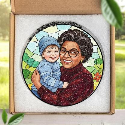 Personalized Grandma Stained Glass Sun Catcher, Custom Photo Window Hanging, Personalized Stained Glass, Gift for Grandma, Grandparents, Christmas, Birthday, Keepsake, Christmas Ornament, P4