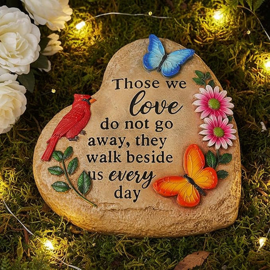 Memorial Stones for Loved Ones Outside with Cardinal Butterfly Flowers, Sympathy Gifts for Loss of Loved One Waterproof Resin Grave Decorations for Cemetery 10 inch