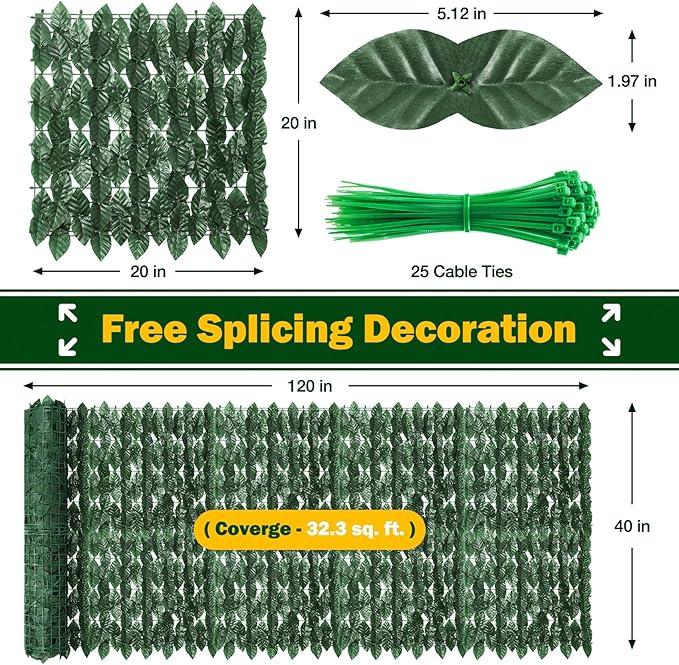 120x40 Inch Artificial Ivy Privacy Fence Screen, Faux Ivy Greenery Backdrop Ivy Vine Leaf Hedges Fencing Panels Greenery Wall Privacy for Patio, Balcony, Garden, Backyard Indoor Outdoor Decor