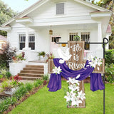 He is Risen Easter Decorations Cross Garden Banner Double-Sided Printed Flag Sheep Yard Flags Bunting Outdoor House Yard Rise Christian Jesus Lily Flowers Spring Seasonal Decoration Cross
