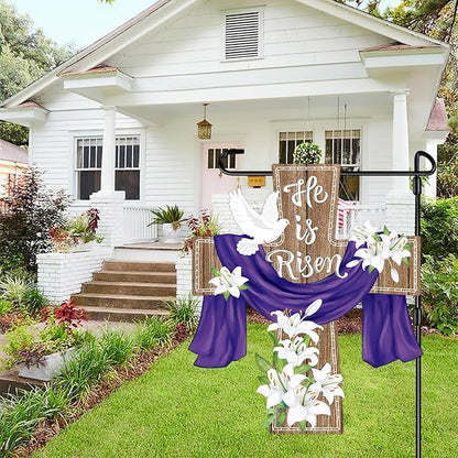 He is Risen Easter Decorations Cross Garden Banner Double-Sided Printed Flag Sheep Yard Flags Bunting Outdoor House Yard Rise Christian Jesus Lily Flowers Spring Seasonal Decoration Cross