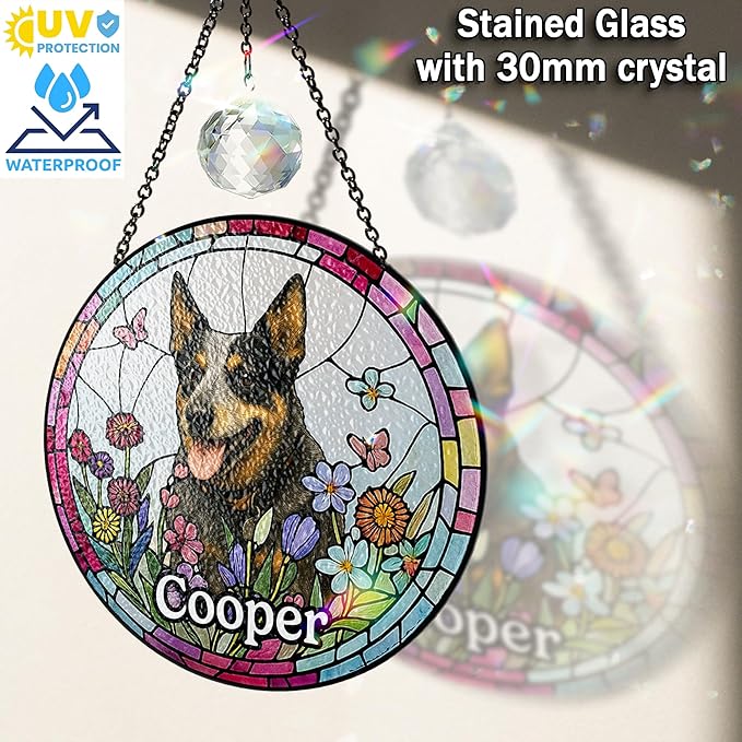 Personalized Pet Portrait Stained Glass Window Hanging, Loss of Dog Sympathy Gift Suncatcher, Cat Keepsake Bereavement Gift from Photo, Dog Memorial Suncatcher for Pet Lover, Cat Mom, Woman