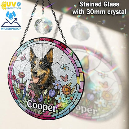 Personalized Pet Portrait Stained Glass Window Hanging, Loss of Dog Sympathy Gift Suncatcher, Cat Keepsake Bereavement Gift from Photo, Dog Memorial Suncatcher for Pet Lover, Cat Mom, Woman