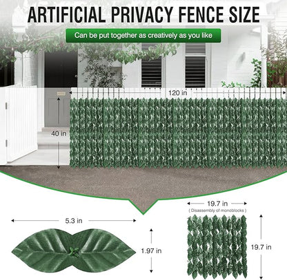 120x40inch Artificial Ivy Privacy Fence Wall Screen, Faux Greenery Backdrop Ivy Vine Leaf Hedges Fence Panels for Patio, Balcony, Garden, Backyard Indoor Outdoor Decor