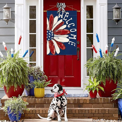 AVOIN colorlife Patriotic 4th of July House Flag 28x40 Inch Double Sided Outside, Memorial Day Floral Welcome Daisy Yard Outdoor Decoration