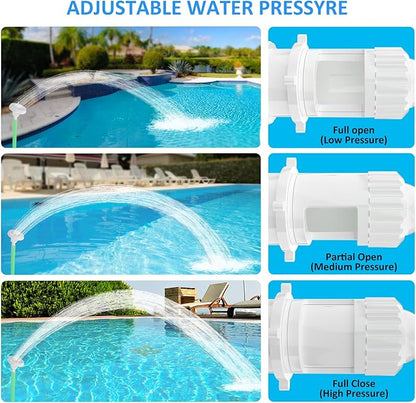 Pool Fountain for Above & Inground Pools – 360° Adjustable Pool Waterfall, Pool Sprinkler Fountain with 4 Spray Modes, Green Glow-in-The-Dark Riser – Swimming Pool Cooler & Pool Accessories