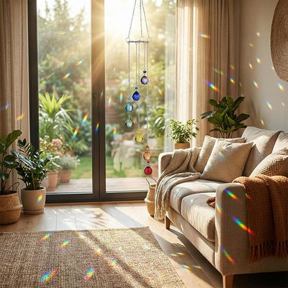 Handmade Crystal Suncatcher Wind Chime - Colorful Rainbow Maker Prisms for Window & Garden Decor, Perfect Indoor Outdoor Hanging Ornament & Gift