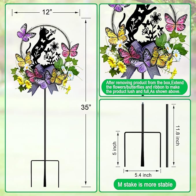 Cat Solar Lights Outdoor Garden,Silhouette Cat with Butterflies Waterproof Garden Stake for Yard, Lawn,Best Gifts for Women