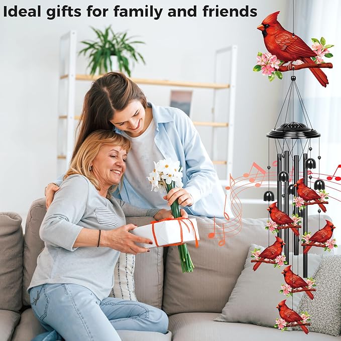 YHmall Cardinal Gifts for Women, 35 in Wind Chimes for Outside Mothers Day Gardening Gifts for Mom Colorful Metal Memorial Wind Chime Cardinal Decor for Home Yard Patio Garden Outdoor