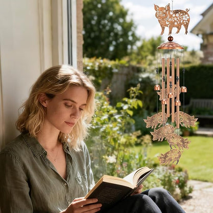 Pig Decor Wind Chimes - Metal Animal Windchimes with Card Outside Indoor Decoration for Garden Yard Patio Balcony Thanksgiving Christmas Birthday Gifts for Pigs Lovers Women Mother Grandma