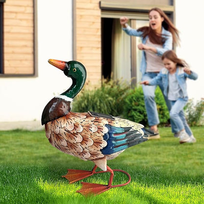 HONGLAND Solar Mallard Duck Outdoor Sculpture, 16" Metal Duck Garden Animal Statue with Lights for Outdoor Patio, Backyard, Lawn, Home Kitchen Decoration