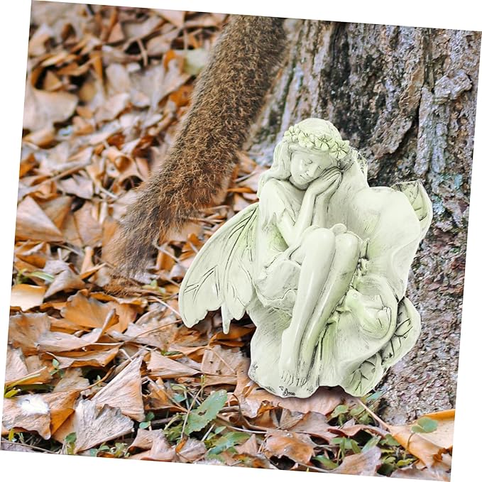 Toyvian Sleeping Resin Figurine Garden Statue Decor for Home Outdoor Lightweight Sculpture for Desk Elegant Fairy Ornament