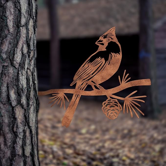 NOAHAMMER Metal Birds Yard Art Crow - Outdoor Silhouette Garden Decoration Rusty Metal Statue Decor - Metal Birds on Tree Metal Silhouette Sculptures Yard Art Gifts