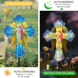 Solar Jesus Cross for Gemetery Graver,Golden Angel Wings,Grave Decorations for Cemetery,Sympathy Memorial Gifts,Christmas Yard Decor Outdoor