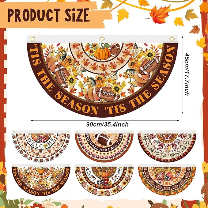 6 Pcs Fall Thanksgiving Decoration Autumn Football Garden Bunting 1.5 x 3 ft Maple Leaves Sunflower Outdoor Welcome Banner Pumpkin Fan Bunting for Thanksgiving Holiday Indoor Outdoor Yard Decor