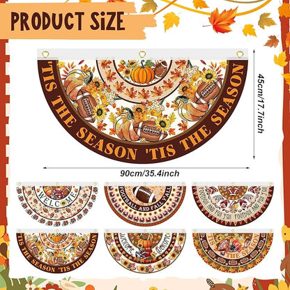 6 Pcs Fall Thanksgiving Decoration Autumn Football Garden Bunting 1.5 x 3 ft Maple Leaves Sunflower Outdoor Welcome Banner Pumpkin Fan Bunting for Thanksgiving Holiday Indoor Outdoor Yard Decor