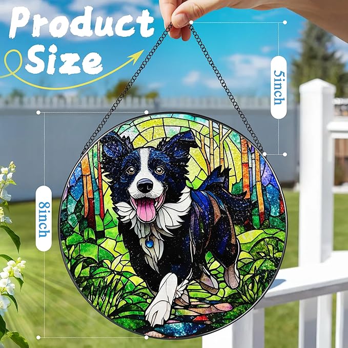 8″ Stained Glass Window Hanging Ornament, Border Collie Stained Glass Suncatcher Ornament, Sun-Catcher Window Decor | Gifts for Dog Lovers, Dog Lover Gift, Pet Lover Gift