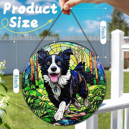 8″ Stained Glass Window Hanging Ornament, Border Collie Stained Glass Suncatcher Ornament, Sun-Catcher Window Decor | Gifts for Dog Lovers, Dog Lover Gift, Pet Lover Gift