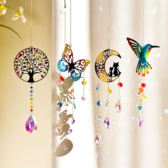 Butterfly Crystal Suncatcher, Hanging Garden Suncatchers, Butterfly Crystal Decoration for Window & Garden, Decorative Hanging Ornament