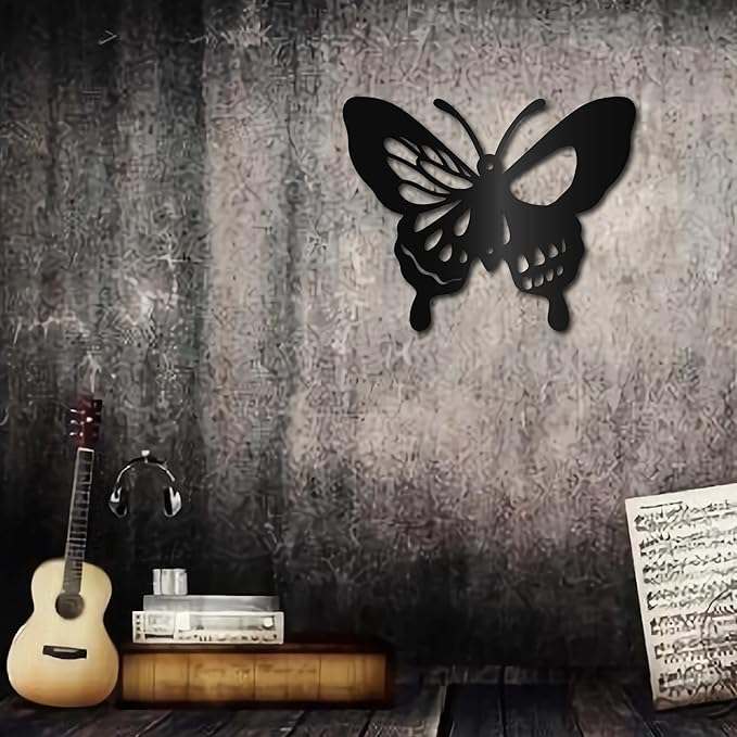 CREATCABIN Moth Metal Wall Decor Black Skull Metal Wall Art Hanging Ornament Iron Butterfly Wall Decoration Sculpture Butterfly Boho Home Decor for Modern Farmhouse Rustic Home Bathroom 8 x 6.3Inch