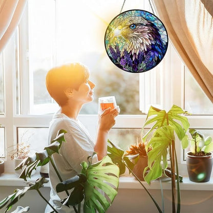 Bimkole Eagle Stained Glass Suncatcher Window Hanging - Animal Indoor Window or Doorway Decoration - Handmade Sun Catcher Decor for Garden Home Christmas & Birthday Gifts 7.87x7.87 inch