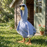 Blue Hoodie Goose Outfit Hooded Sweatshirt Porch Goose Clothes Dress with Wide Hat Sunglass Blue Sweatshirt Geese Costume for 17-23 Inch Geese Statue Luau Outdoor Patio Lawn Yard Garden Decor