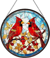 Red Cardinal Stained Glass Window Hanging, Hummingbird Suncatcher Diamond Glass Panel Hangings, Handmade Bird Sun Catchers Windows Wall Art, Gift for Mom, Christmas Decor for Home Office 7.87 inches