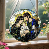 8-Inch Nativity Scene Stained Glass Suncatcher Ornament, Christian Stained Glass Window Hanging, Religious Ornament, Christmas Hanging Decor — Gifts for Christmas, Christian Gift, Religious Gift