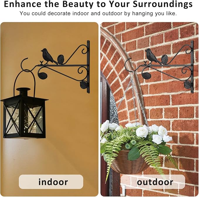 ATKKE Adjustable Wall Plant Hanger(12 to 18 inch), Bird Feeder Hook Hangers Telescopic Metal Hanging Basket Brackets for Plant Pot Hummingbird Feeder Wind Chimes Lantern String Lights, 4 Pack