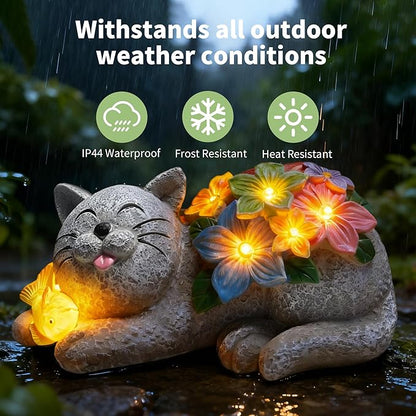 Solar Garden Outdoor Statues Cat Figurine Lights - Yard Decorations for Patio,Balcony,Lawn Ornaments - Unique Housewarming and Birthdays Gifts for Mom Women
