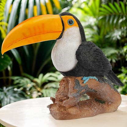 14.2" Real Toucan Statue,Colorful Outdoor Bird Decor Sculpture - Bird Outdoor Animal Ornament, Tropical Tiki Bar Decor, Waterproof & Weather-Resistant, Perfect for Garden, Patio, Yard (Red)